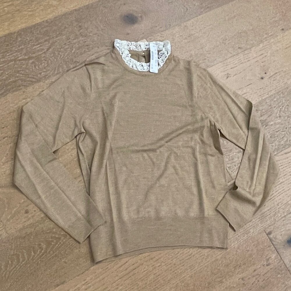 J. Crew Tan Shirt with Lace Collar - Size Medium
